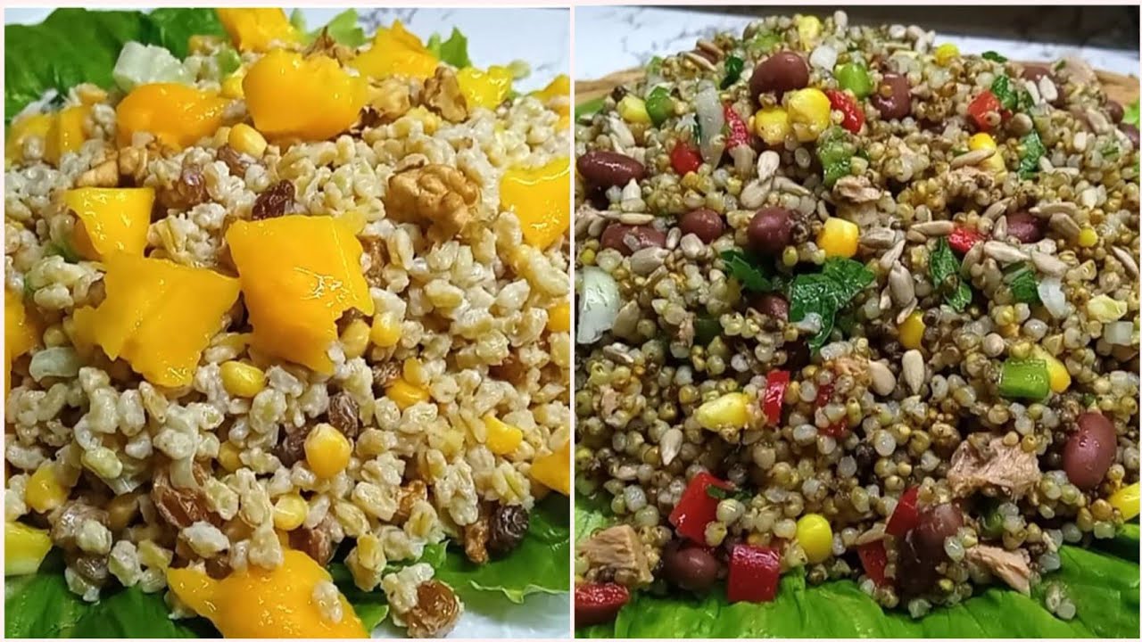 2سلطات لذاذ وصحيين👌 سلطة ايلان أو حبوب الدخن وسلطة القمح هربل مع حيلة باش تجيك الكفتة فتية