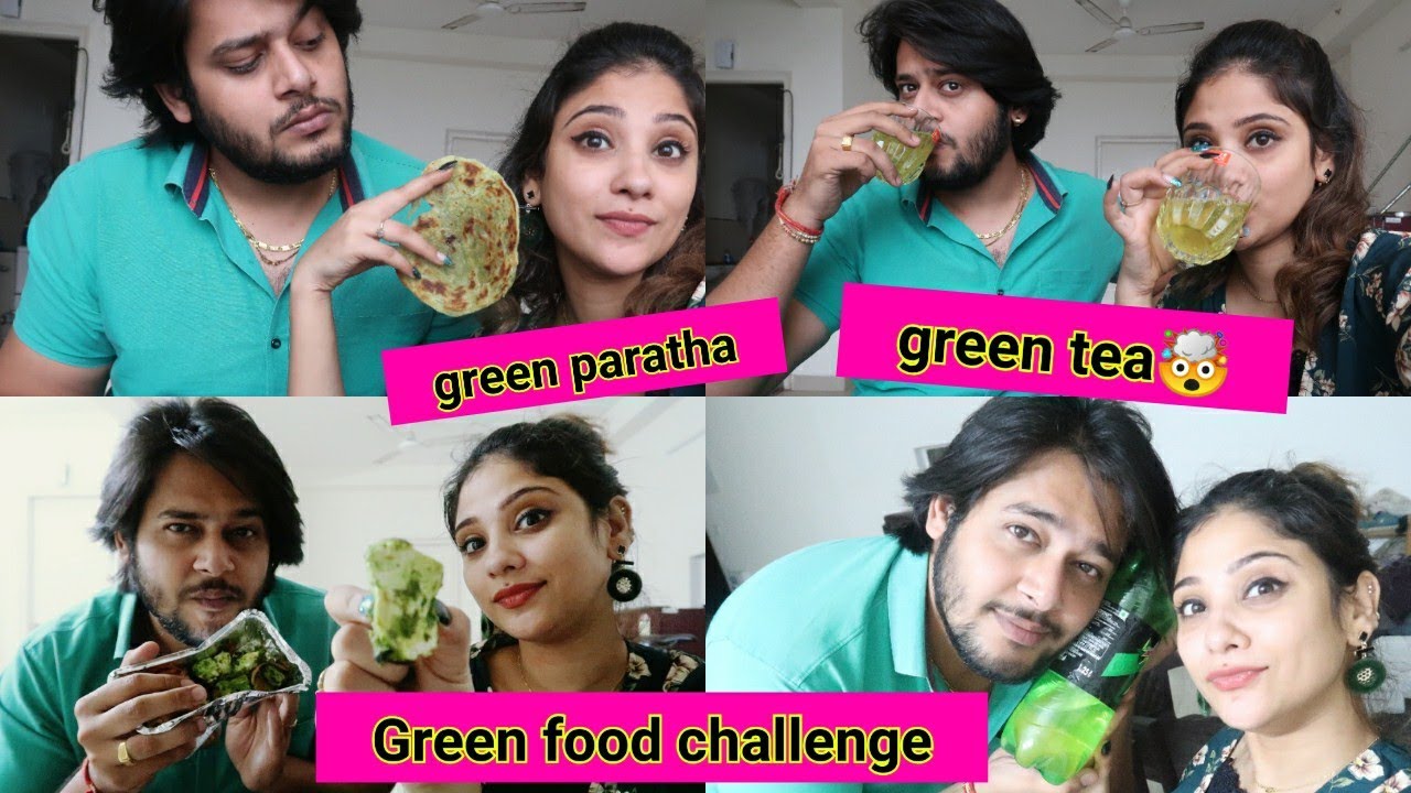 We Ate Green food for Full Day. Challenge || green paratha 🤪