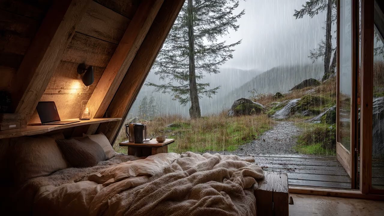 Rainy Night in a Cozy Forest Cabin | Relaxing Rain Sounds for Deep Sleep and Stress Relief