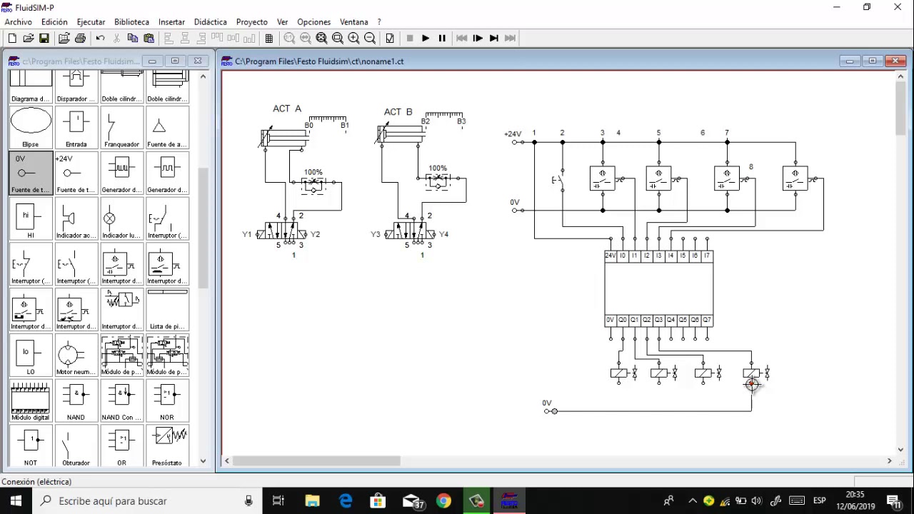 Secuencia A+B+A-B-  FluidSIM en PLC Electroneumatico de Festo