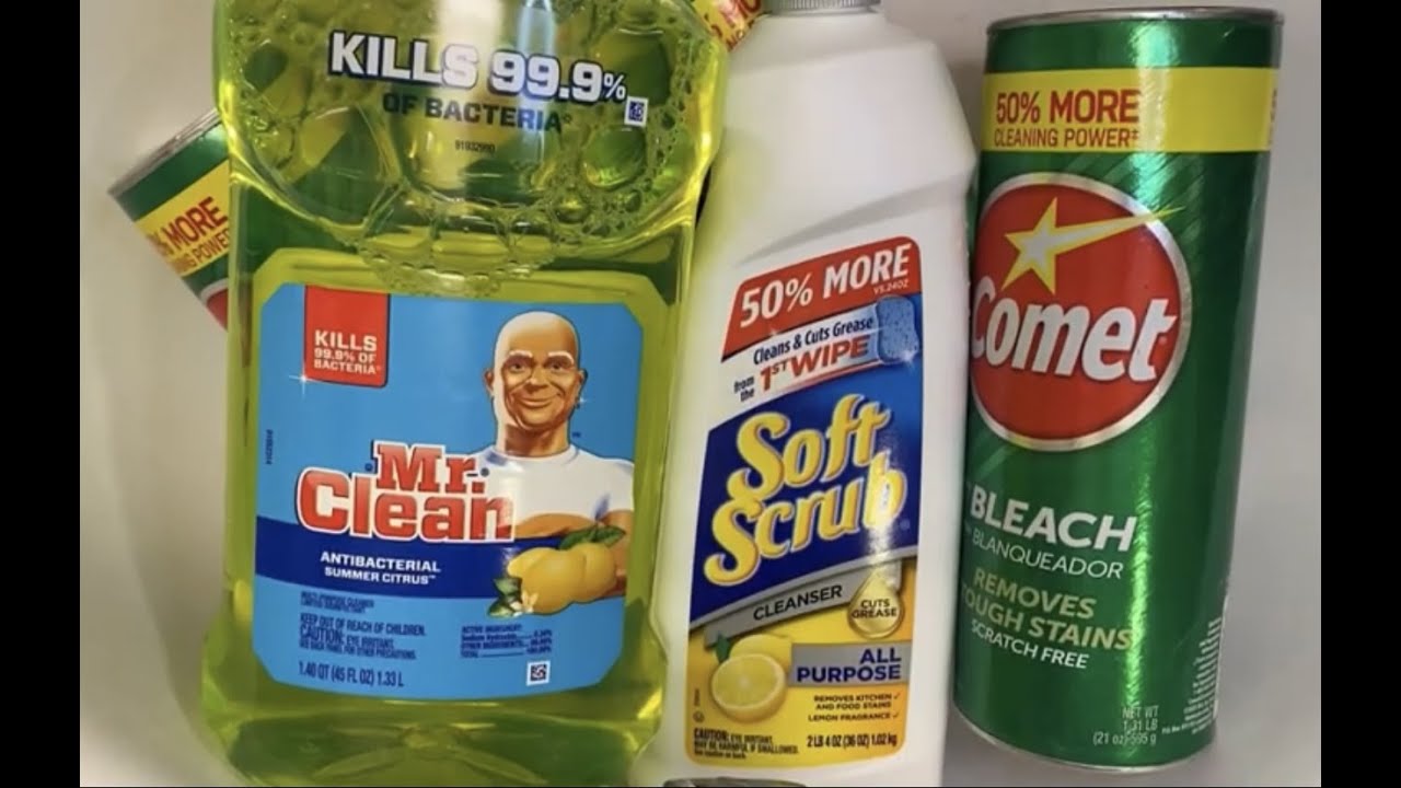 ASMR Powder Play, 🧽 Paste |  4 Cans of Comet 💫 , Lemon 🍋 Mr. Clean, Lemon 🍋 Soft Scrub