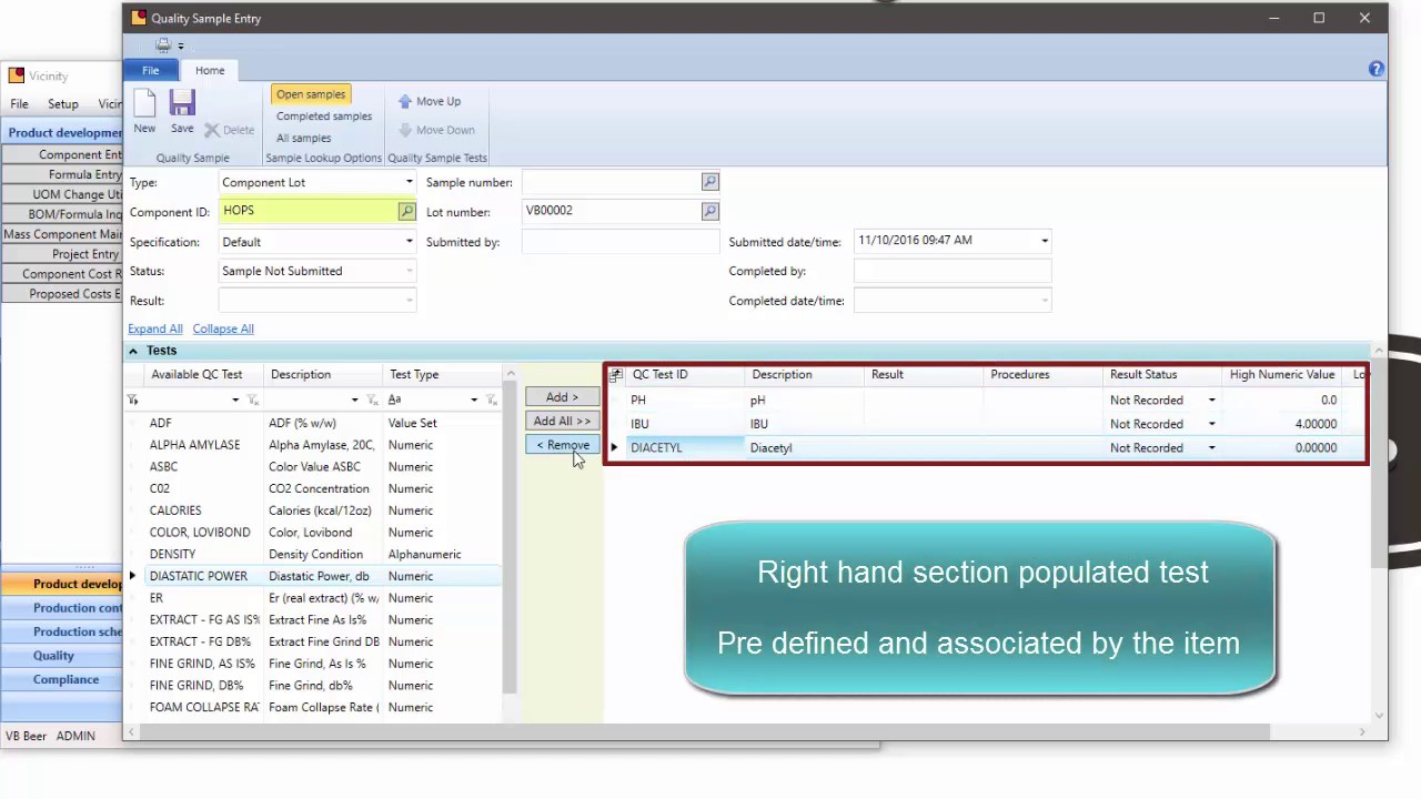Raw Material Quality Data | VicinityBrew Software