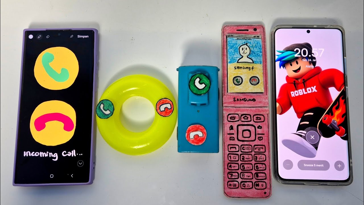Yellow just button/circle phone/BUS tayo/samsung folder/RED roblox alarm, incoming calls