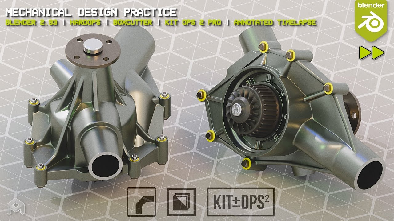 Modeling a Water Pump in #b3d | Hard Ops, Boxcutter, Kit Ops | Timelapse