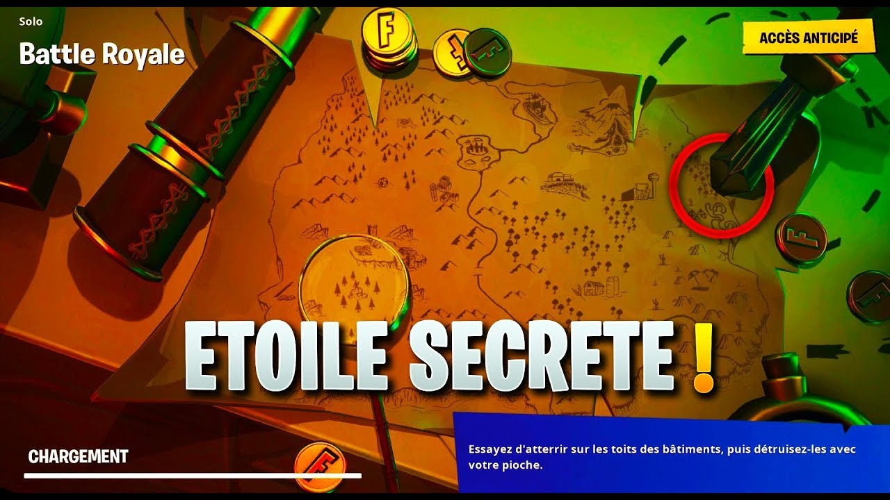 Fouiller la ou pointe le couteau sur l’écran de chargement Carte au trésor etoile semaine 6 saison 8