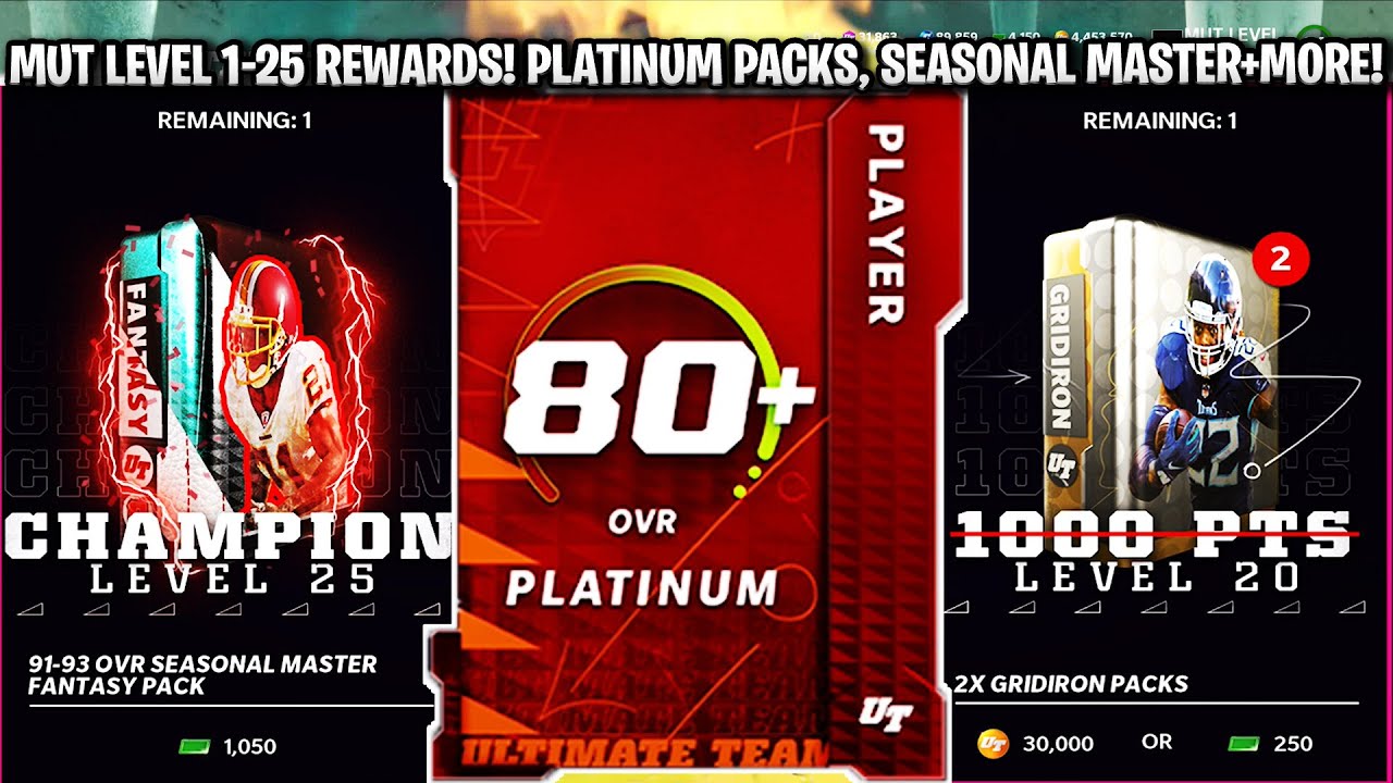 ALL MUT LEVELS 1-25 REWARDS! PLATINUM PLAYER PACKS, SEASONAL MASTER FANTASY PACK, AND MORE!