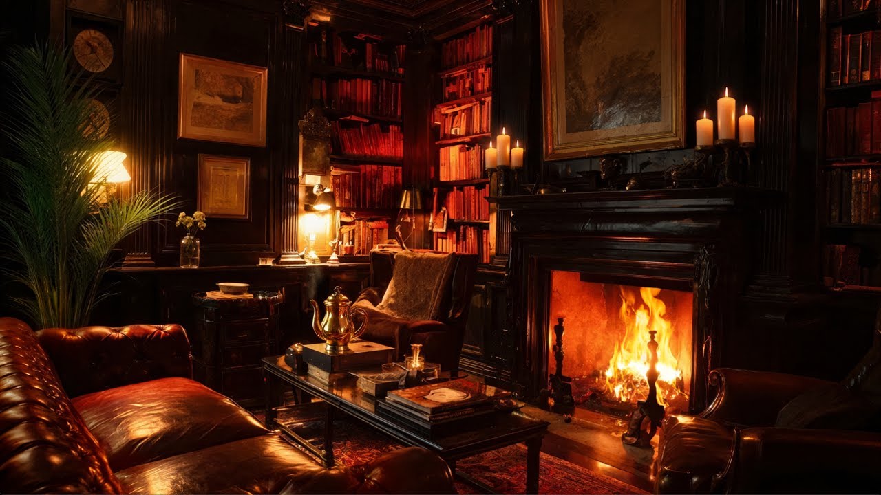 In the Reading Room by the Fireplace | Cozy Sounds for Curing Insomnia for 8 Soothing Hours