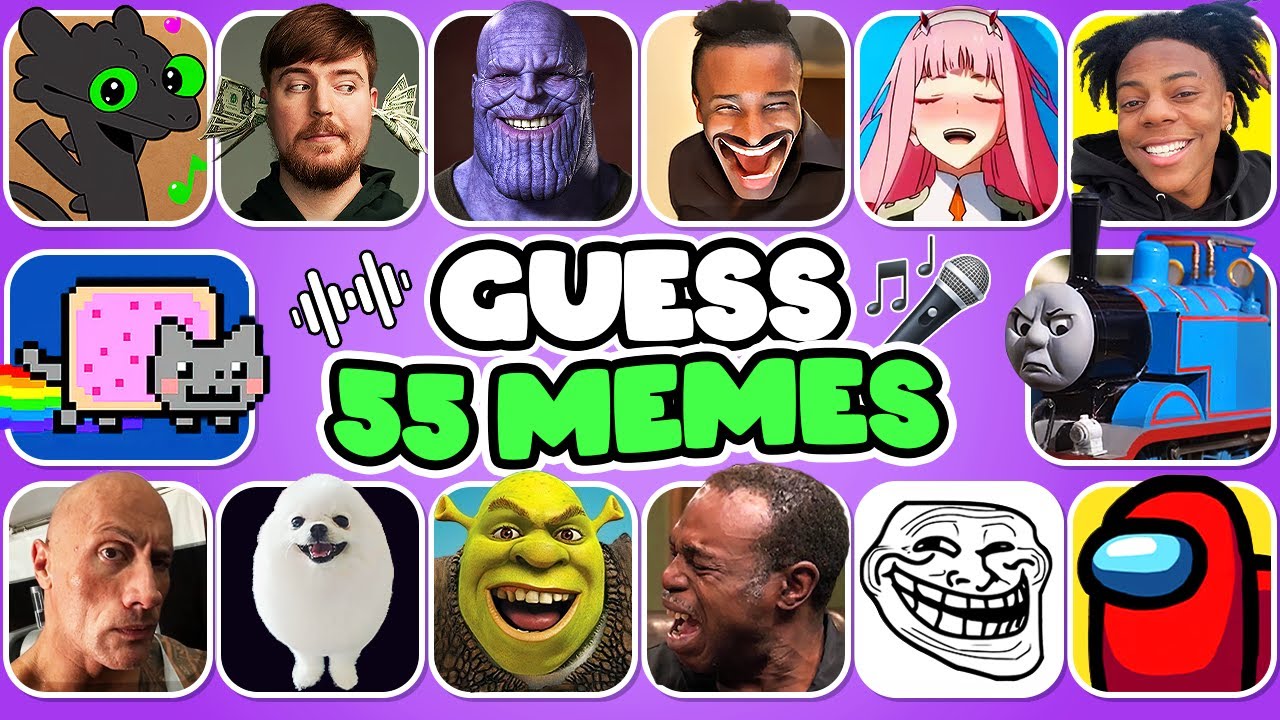 УГАДАЙ МЕМ | 55 САМЫХ ПОПУЛЯРНЫХ МЕМОВ | MrBeast, Беззубик, iShowSpeed, Тот самый парень, Скала