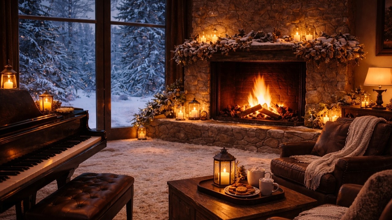 Heavy Snowstorm Outside the Window ❄️ Crackling Fireplace Glow for Deep Sleep | Cozy Cabin Retreat