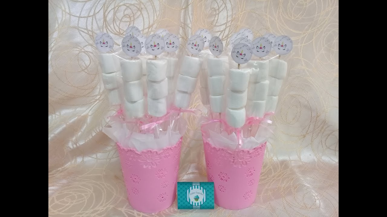 Centro de Mesa con Brochetas de Marshmallow ó Bombones