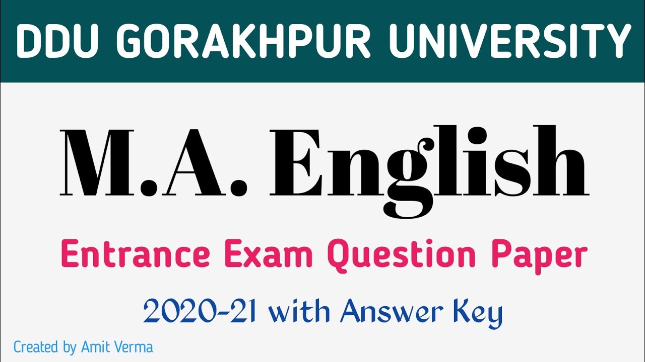 DDU Gorakhpur University M.A. English Entrance Question paper 2020-21 with Answer Key