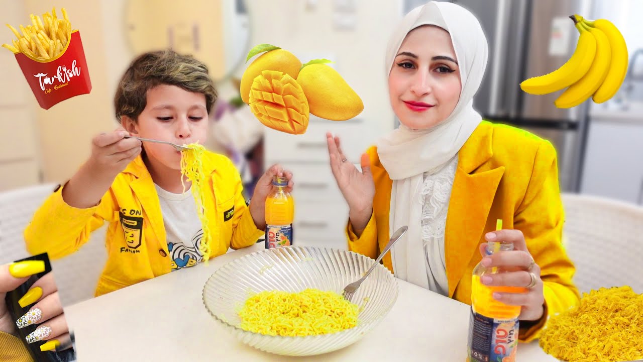 قضينا يومنا بــ اللون الاصفر 👱‍♀️ شوفوو ابني جود شو عمل وقت العشا😂