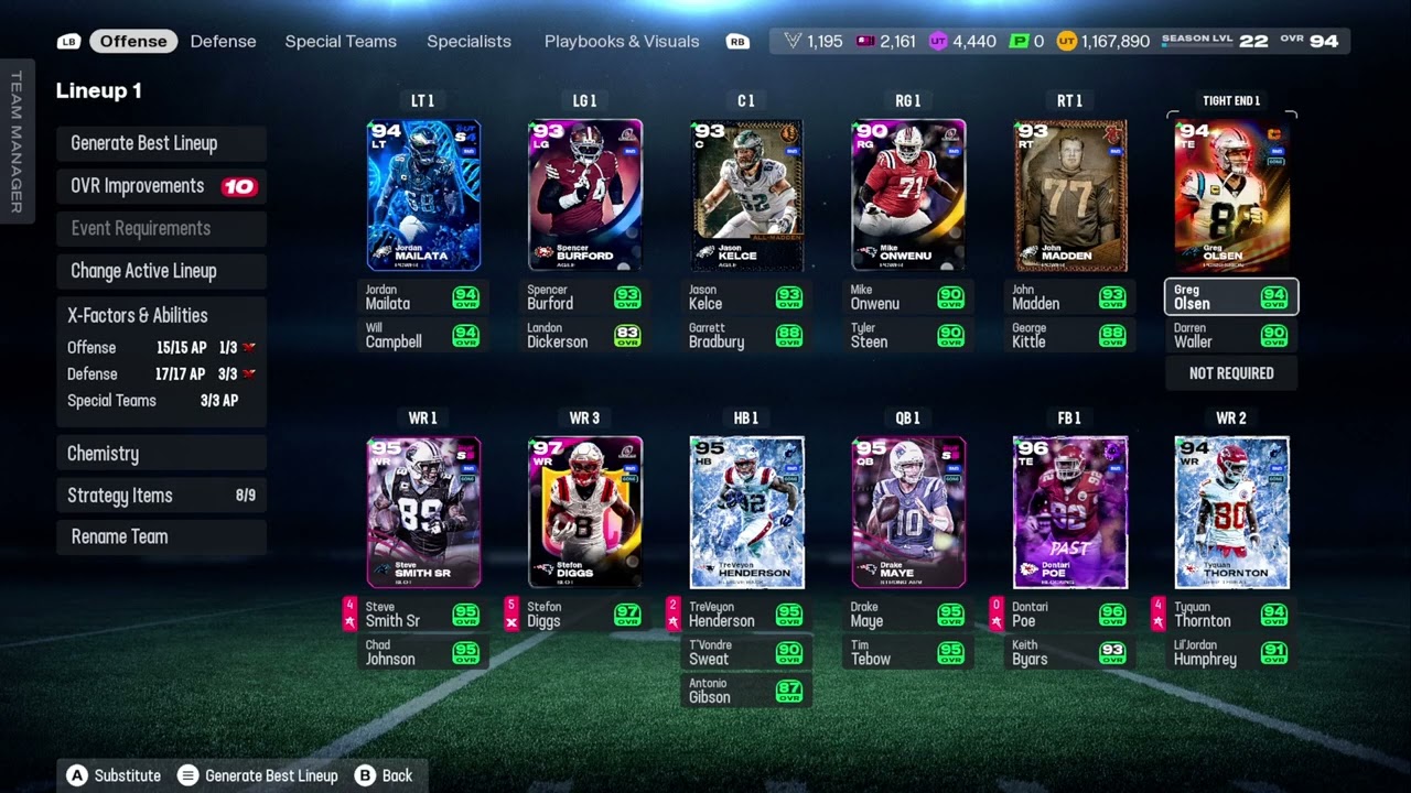 Madden 26 -Season 5 94 overall 22 Level New England Patriots Theme Team 59/26 looks amazing 