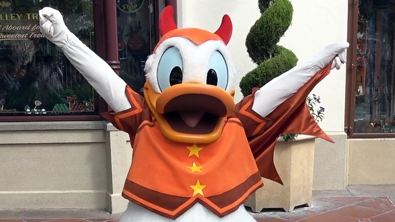 Donald Duck Meets & Dances in Devil Costume, Disney California Adventure HalloweenTime - Disneyland