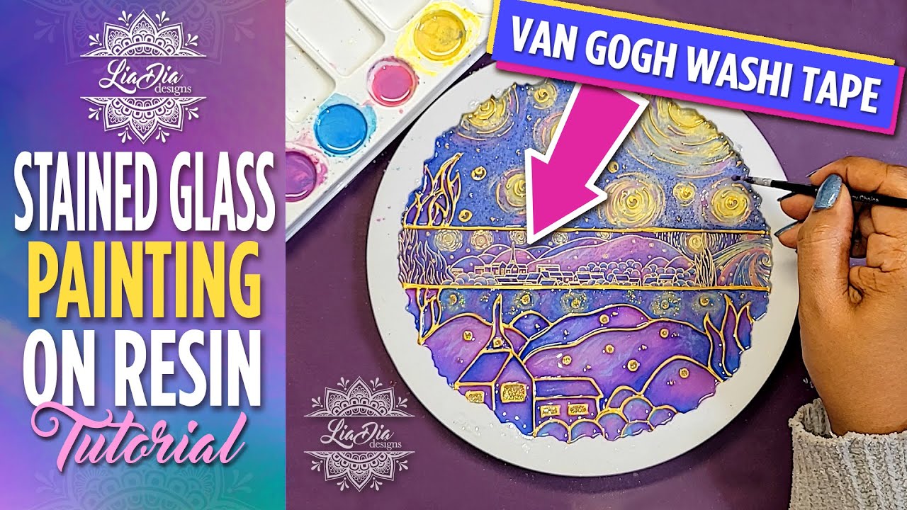 DIY Painting on Epoxy Resin for a Stained Glass Effect. Mixed Media Tutorial.