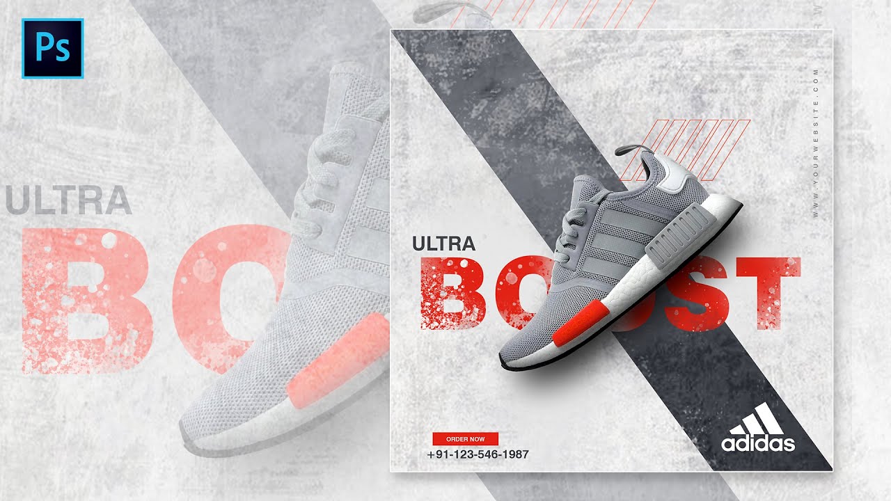 Adidas Sneakers Shoe Poster Design in Photoshop - हिंदी