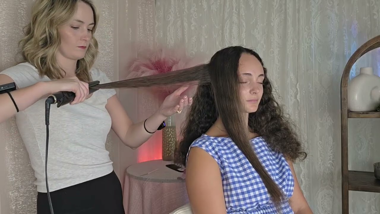 ASMR Perfectionist 45 Minute 2C Hair Straightening Session - Hair Straightening for Curly Hair