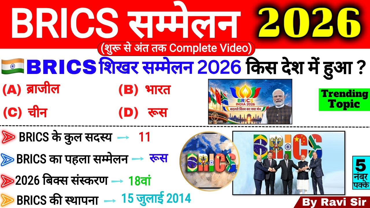 BRICS शिखर सम्मेलन 2026 | BRICS Summit Current Affairs 2026 | Important Summits 2026 | Sammelan 2026
