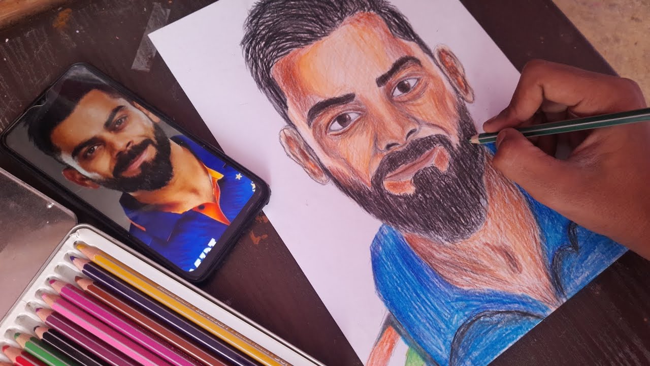 Virat Kohli Drawing,  Doms Pencil Color Drawing✨️ Step By Step Tutorial✨️ #viratkohli#viralvideo 