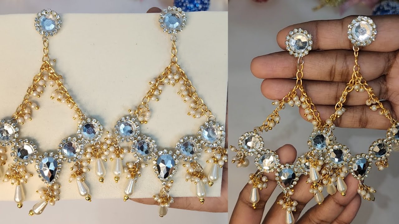 Diy 👑 Elegant Earrings Tutorial step by step 😍🫰..#diy #youtubevideo #viral #tutorial  #earrings 