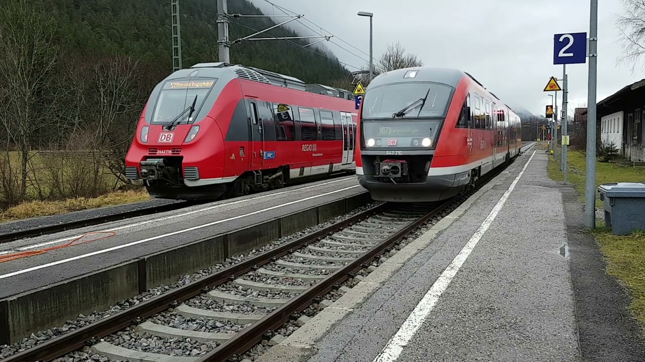 Treinen op station Pfronten Steinach 03-01-2023. Zugverkehr in Pfronten Steinach. Trains in Pfronten