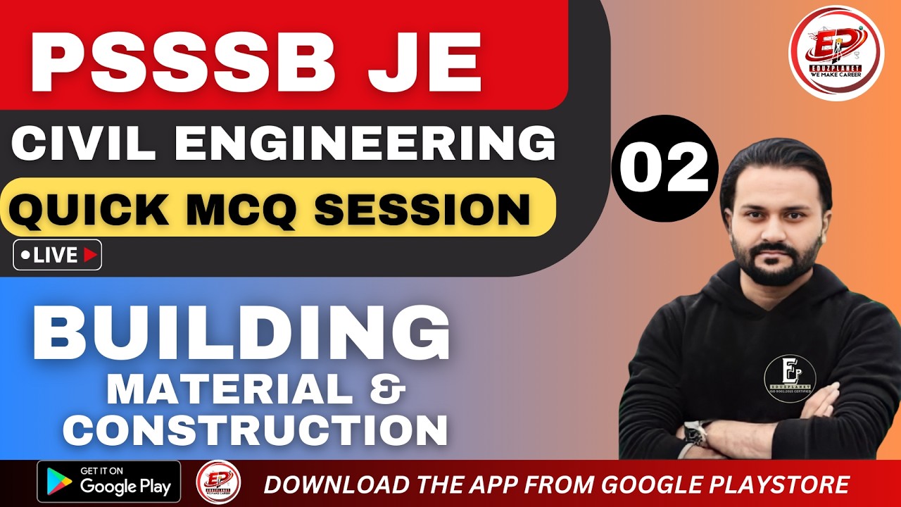 PSSSB JE Civil | Building Material & Construction 100 Mcq Session | Day 2 by Rashik Rajpoot
