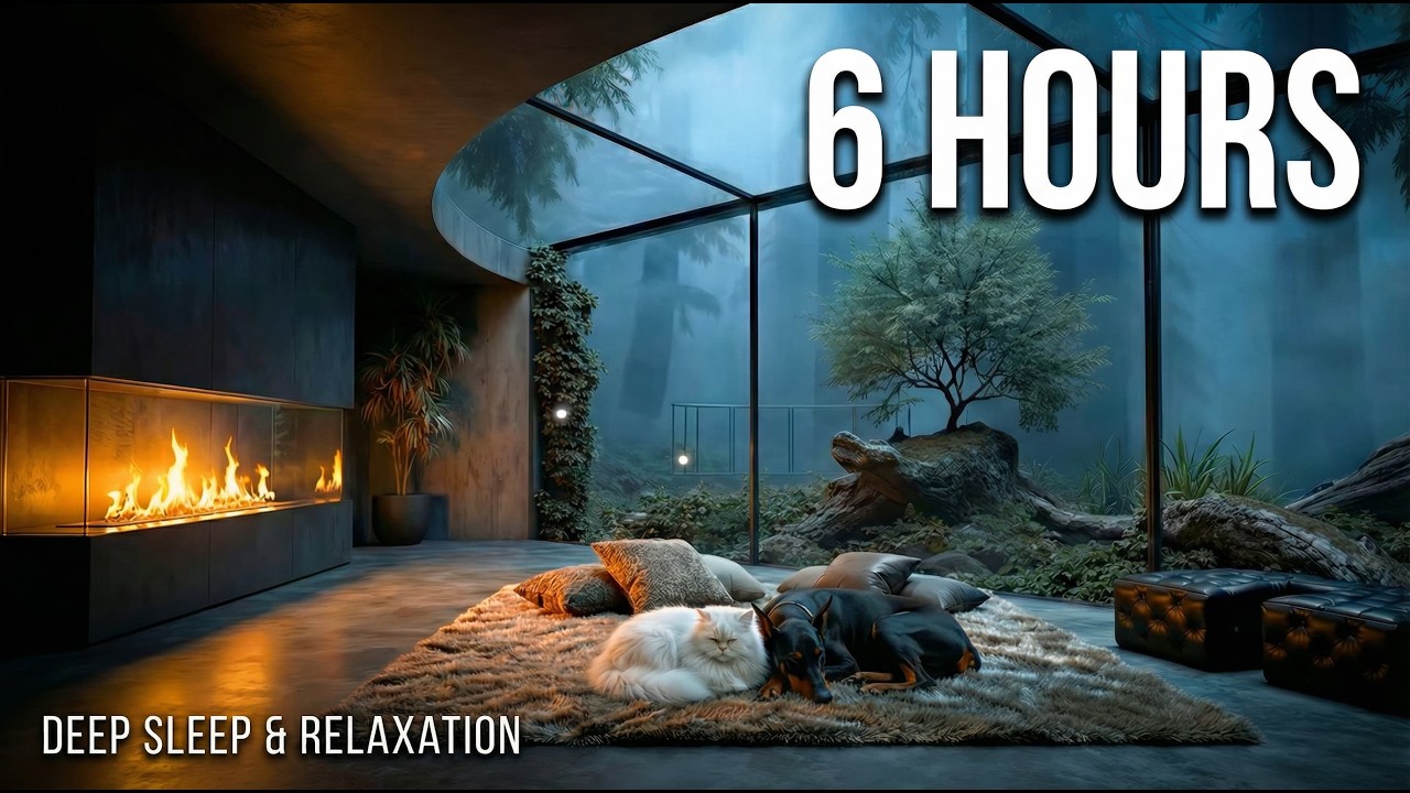 6 Hours of Deep Sleep & Relaxation 🐾 Cozy Fireplace, Misty Forest & Sleeping Pets