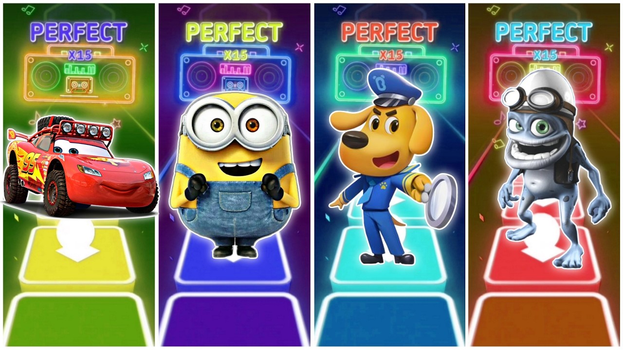 Lightning McQueen 🆚 Minions 🆚 Sheriff labrador 🆚 Crazy frog in Tiles Hop EDM Rush🎶
