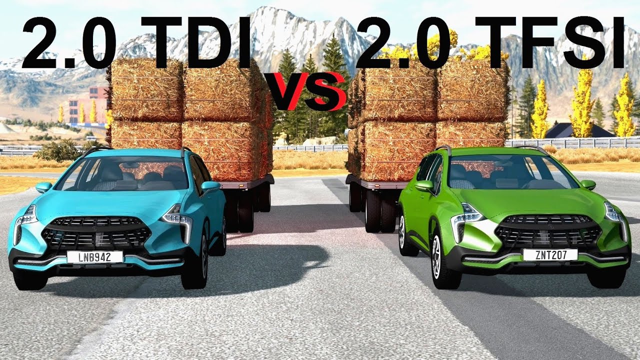 2.0L Diesel vs 2.0L Gas Pulling Test! BeamNG. Drive