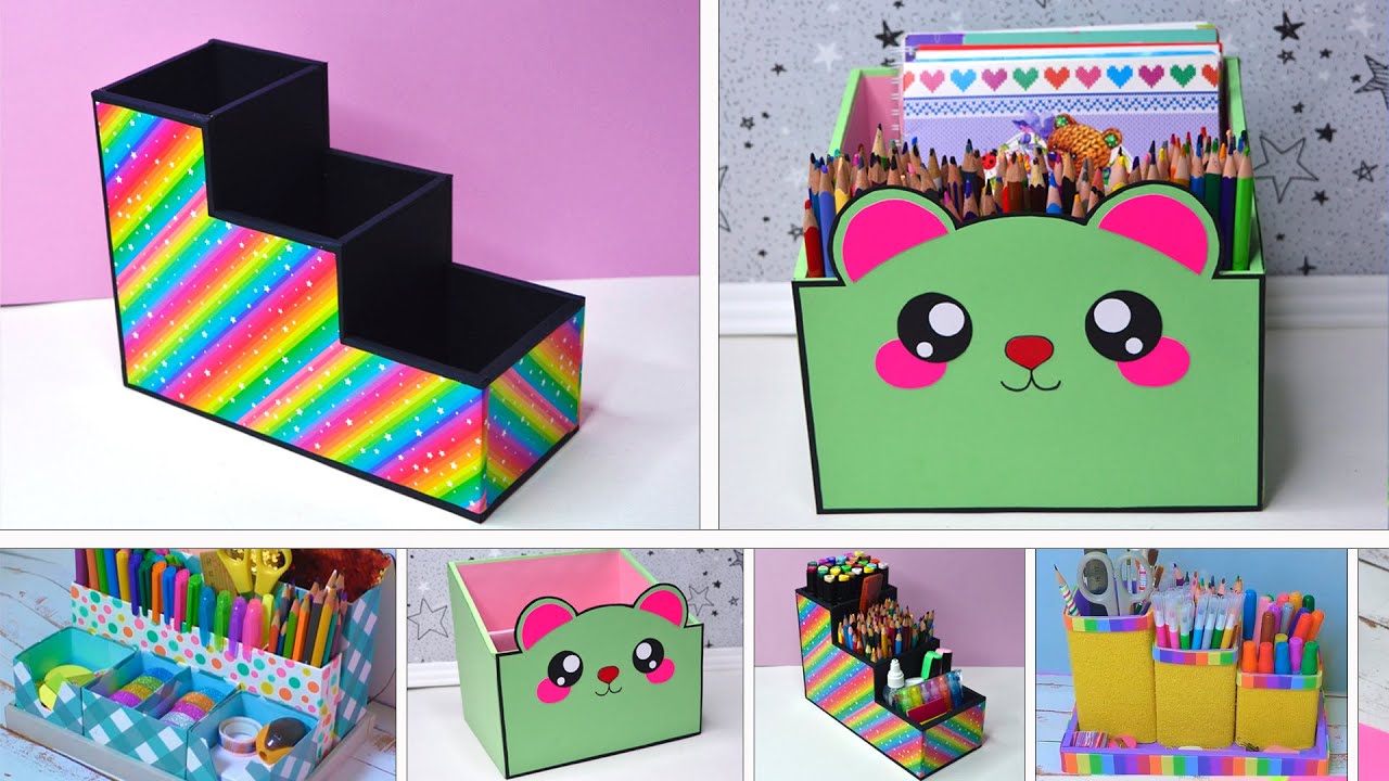 4 Simple and easy organizers for pencils ✏️ Crafts from cardboard and colored paper