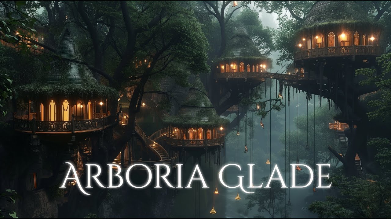 Arboria Glade Ambiance and Music | quiet treehouse village in the evening with fantasy music