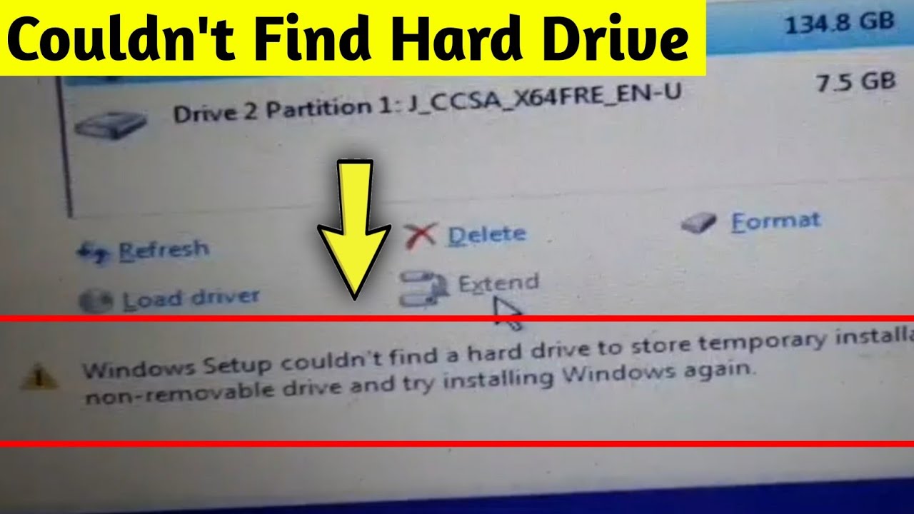 Windows Setup couldn't find a hard drive to store temporary installation files to..