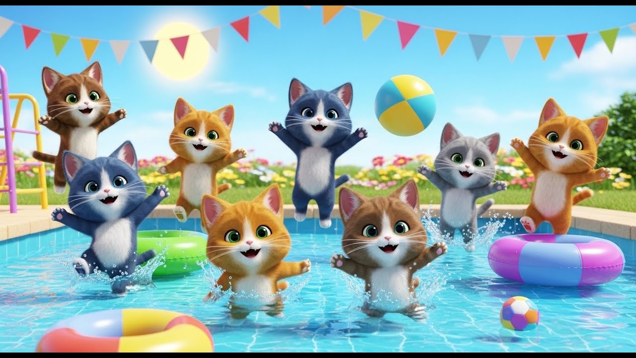 Six Little Kittens Jumping in The Pool | Popular Nursery Rhyme For Kids | Sing Along With Kids