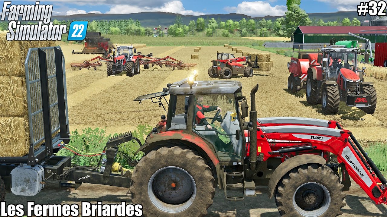 HARVESTING WHEAT, OAT and Baling STRAW, FEEDING COWS│LES FERMES BRIARDES│FS 22│32