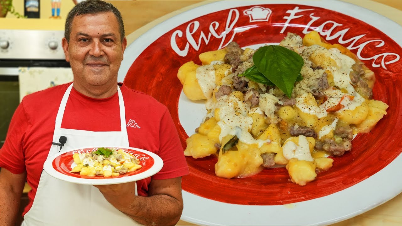 GNOCCHI di PATATE FATTI in CASA CON POMODORINI GIALLI e SALSICCIA - Ricetta FACILE e SAPORITA