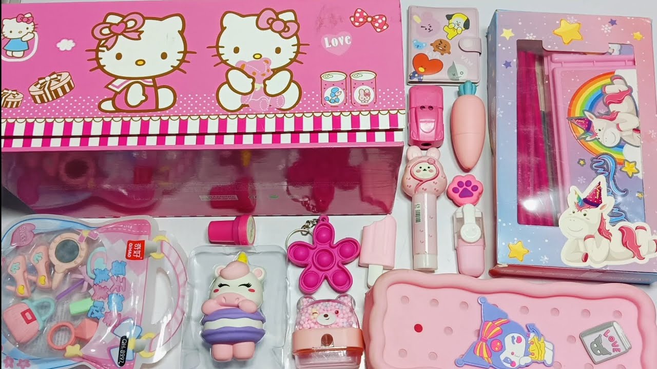 Cute 🥰 stationery items unboxing ASMR, art kit #hellokittystationery #unicornpencilbox #stationery