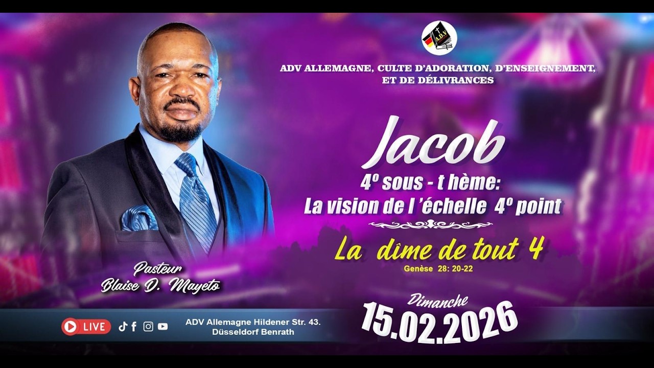 CULTE DU DIMANCHE 15 FEVRIER 2026 - Pasteur Blaise Mayeto