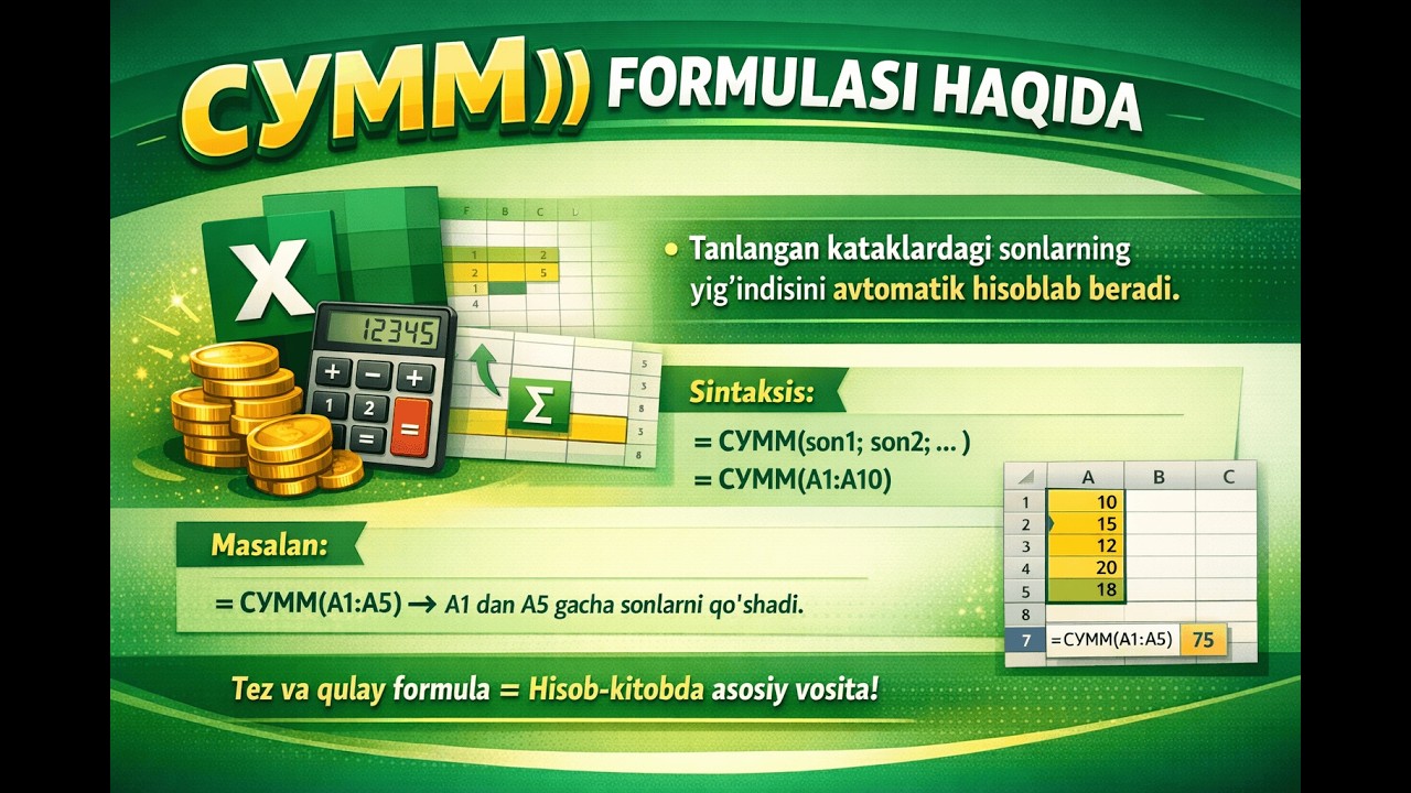 1-dars. Yig'indini xisoblash СУММ formulasi