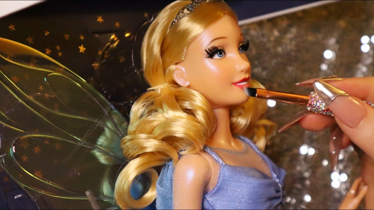 ASMR Disney Blue Fairy LE Doll Tapping, Fabric Scratching, Face Brushing