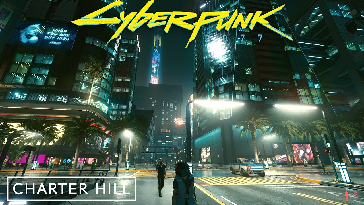 Cyberpunk 2077 - Walking around Charter Hill, Night City I Binaural Sound