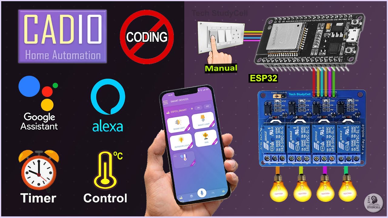 Домашняя автоматизация на базе Интернета вещей с использованием ESP32 Google Assistant и Cadio