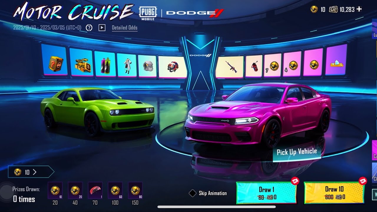 😱$10,283UC DODGE MOTOR CRUISE LUCKY SPIN🤯|😍15 FREE SPIN WITHOUT UC IS BAD LUCK🫠|🔥PUBG MOBILE🔥