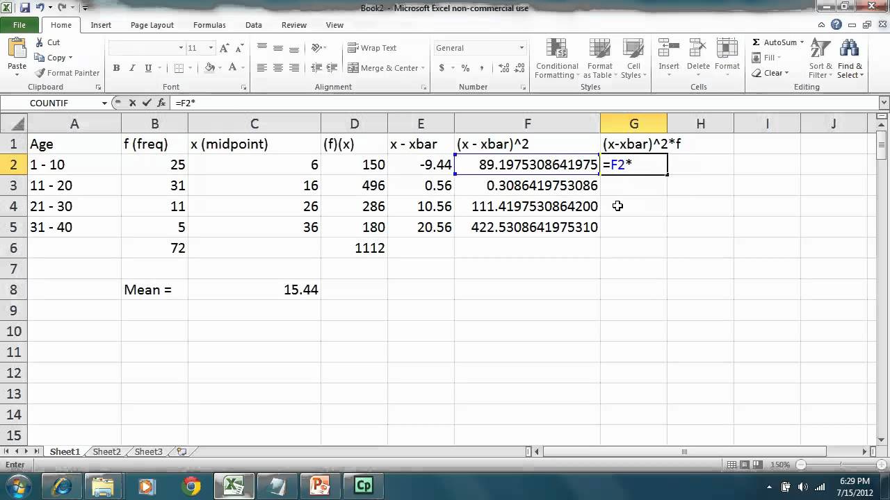 Statistics - Excel 2010 - Standard Deviation and Variance of a Frequency Distribution