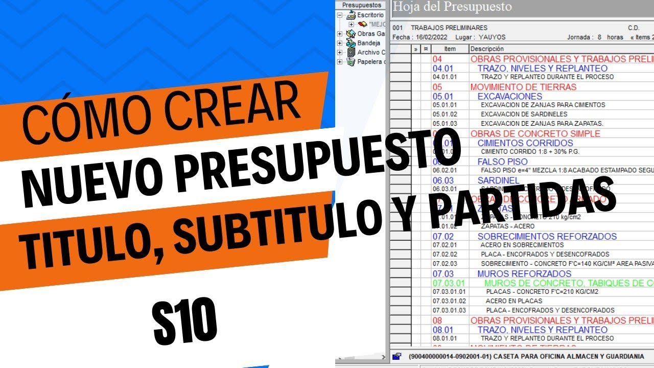 CREAR UN NUEVO PRESUPUESTO, TÍTULO, SUBTÍTULO Y PARTIDAS en S10 Presupuesto (1/5)