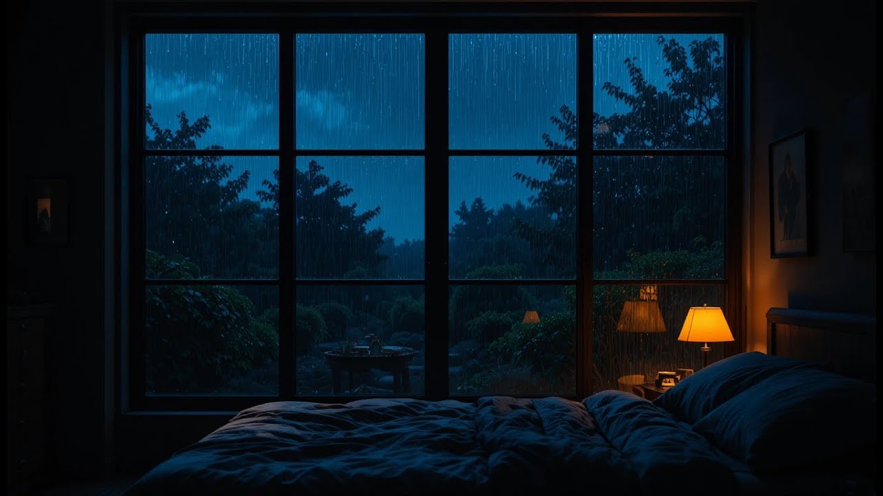 Heavy Rain Window Sounds for Sleeping 🌙🌧️ Thunderstorm for Anxiety Relief