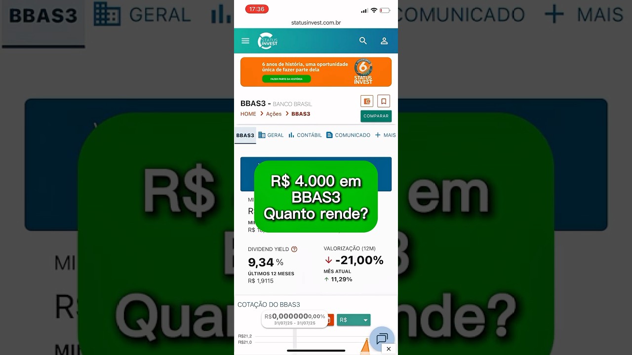 Quanto rende R$ 4.000 em dividendos nas a&ccedil;&otilde;es do BANCO DO BRASIL (BBAS3) #a&ccedil;&otilde;es