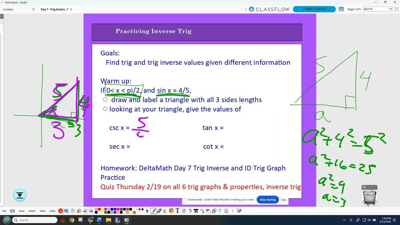 2-12-26 Trig inverse in trickier ways (and composite functions)