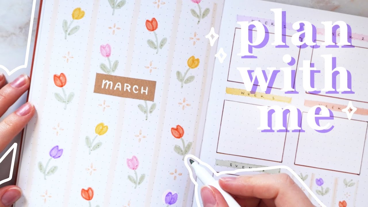 March 2025 bullet journal setup | plan with me | simple tulip theme 🌷
