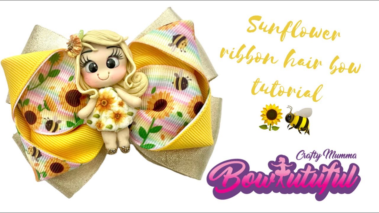 Sunflower ribbon hair bow tutorial/ how to make hair bows / laço de fita