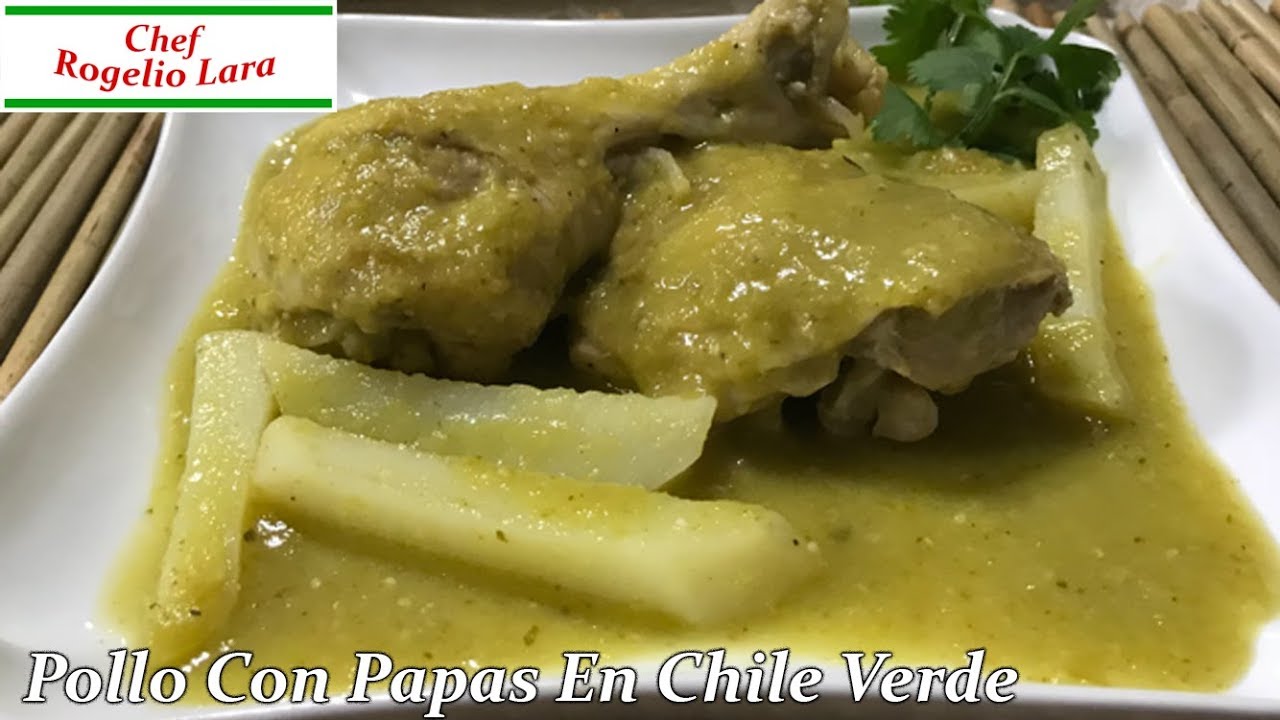 POLLO EN CHILE VERDE CON PAPAS ,RECETA DELICIOSA